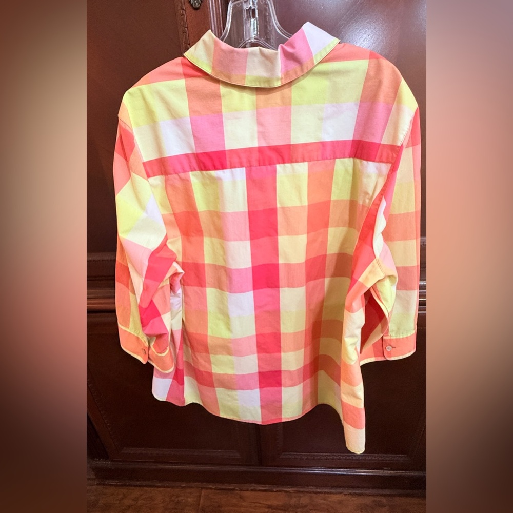 Foxcroft Wrinkle-Free Plaid Button
Down Blouse Sz 18W Bright Pink Orange
Yellow - Picture 5 of 10